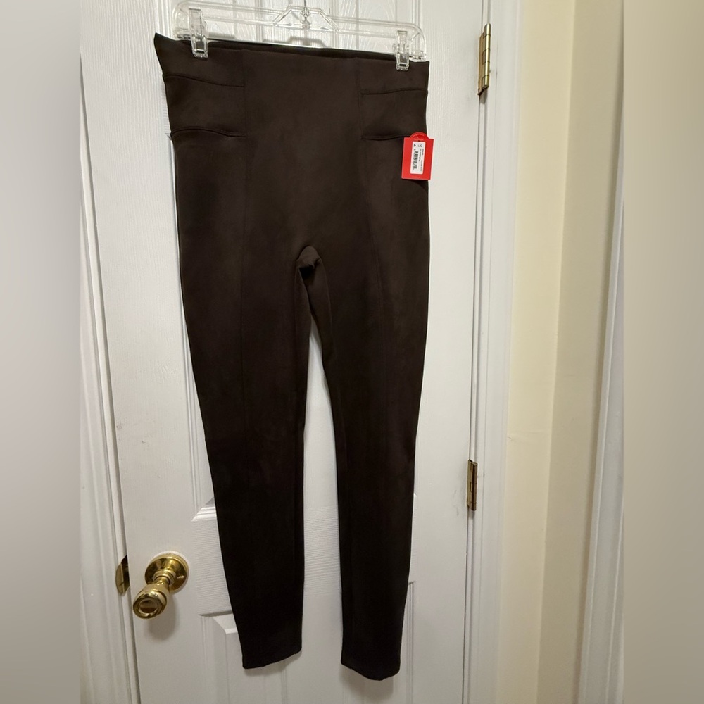 SPANX Faux Suede Leggings Chocolate Brown Large NWT